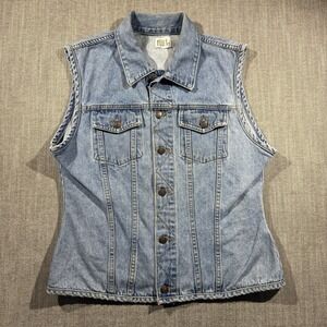 Vintage Fuel Denim Vest Womens XL Blue Jean Sleeveless Button Front USA 90s